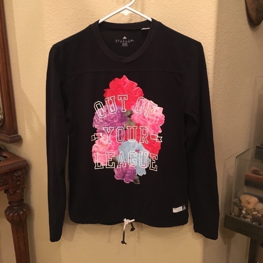 ADIDAS Women Floral Black Long Sleeve Top Size Xsmall
